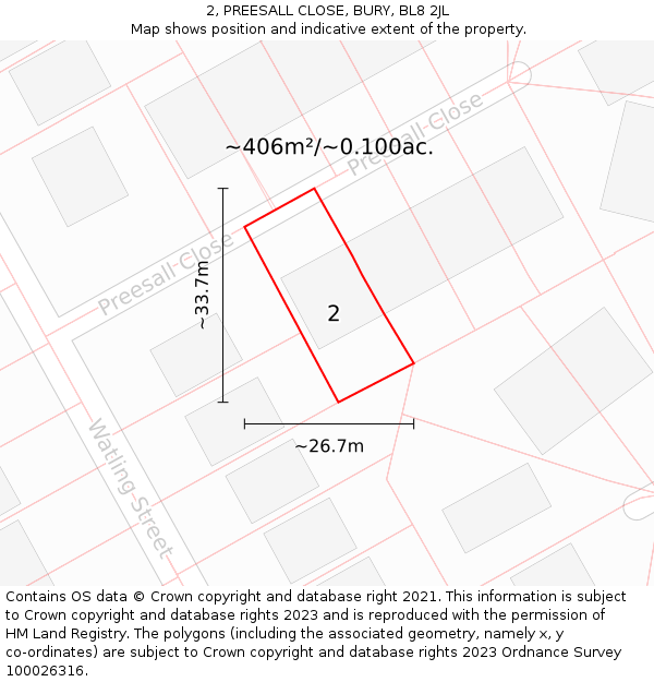 2, PREESALL CLOSE, BURY, BL8 2JL: Plot and title map