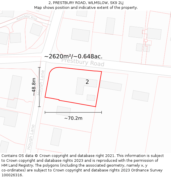 2, PRESTBURY ROAD, WILMSLOW, SK9 2LJ: Plot and title map