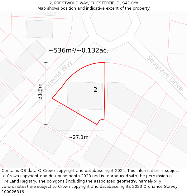 2, PRESTWOLD WAY, CHESTERFIELD, S41 0YA: Plot and title map