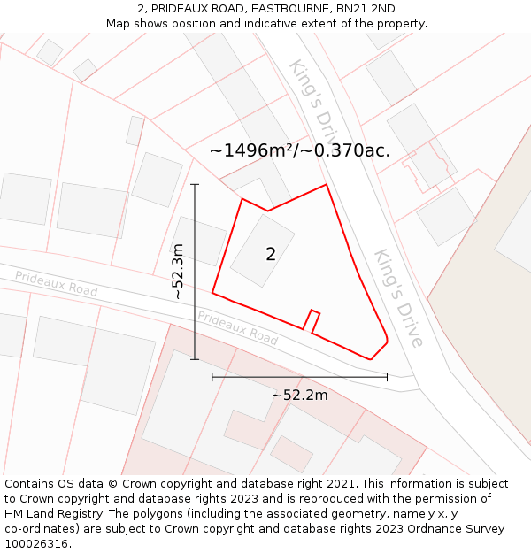 2, PRIDEAUX ROAD, EASTBOURNE, BN21 2ND: Plot and title map