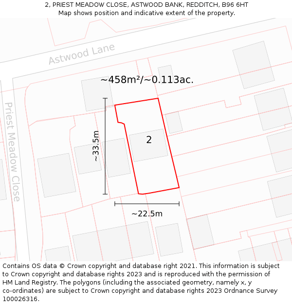 2, PRIEST MEADOW CLOSE, ASTWOOD BANK, REDDITCH, B96 6HT: Plot and title map
