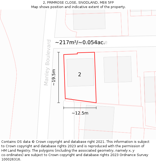 2, PRIMROSE CLOSE, SNODLAND, ME6 5FP: Plot and title map