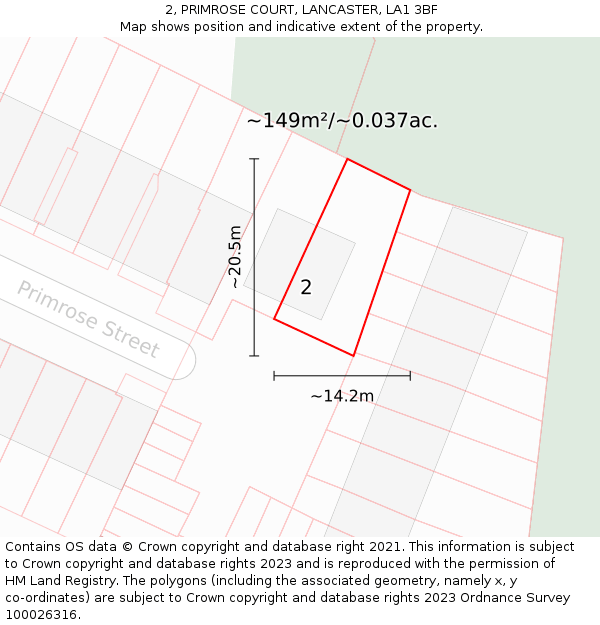 2, PRIMROSE COURT, LANCASTER, LA1 3BF: Plot and title map