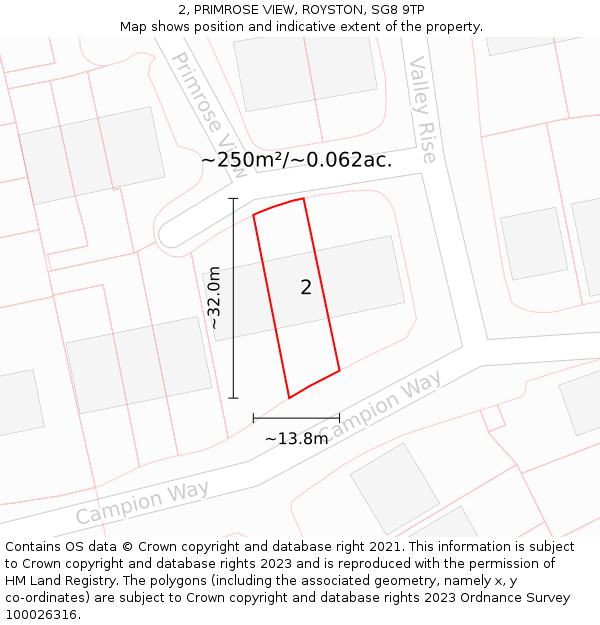 2, PRIMROSE VIEW, ROYSTON, SG8 9TP: Plot and title map