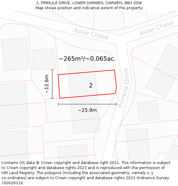 2, PRIMULA DRIVE, LOWER DARWEN, DARWEN, BB3 0SW: Plot and title map