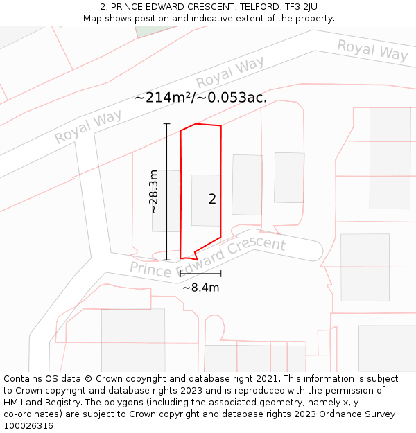 2, PRINCE EDWARD CRESCENT, TELFORD, TF3 2JU: Plot and title map