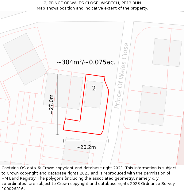 2, PRINCE OF WALES CLOSE, WISBECH, PE13 3HN: Plot and title map