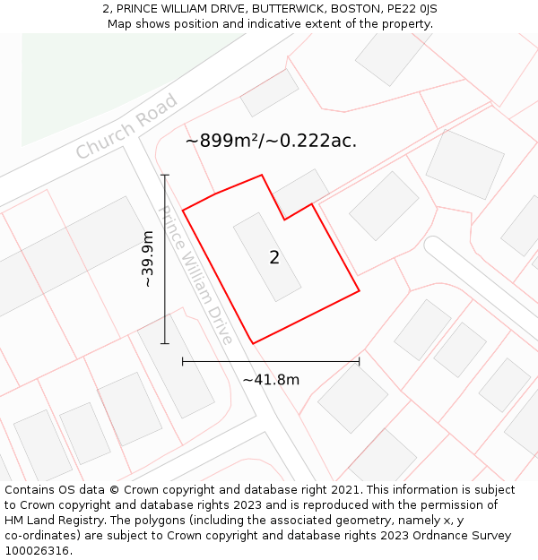 2, PRINCE WILLIAM DRIVE, BUTTERWICK, BOSTON, PE22 0JS: Plot and title map