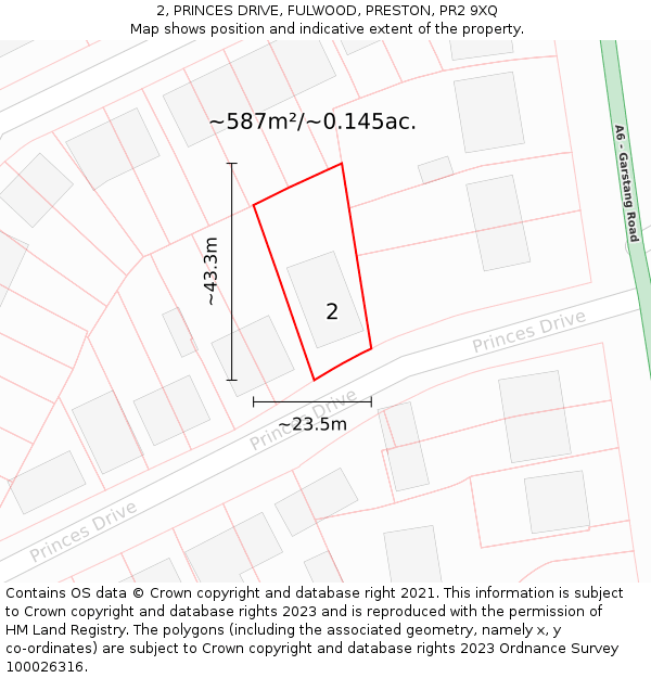 2, PRINCES DRIVE, FULWOOD, PRESTON, PR2 9XQ: Plot and title map