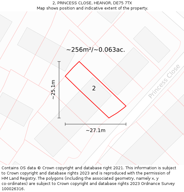 2, PRINCESS CLOSE, HEANOR, DE75 7TX: Plot and title map