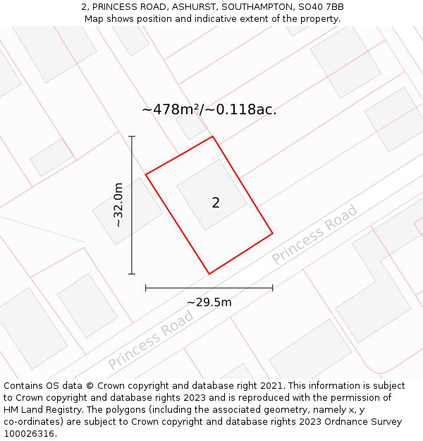 2, PRINCESS ROAD, ASHURST, SOUTHAMPTON, SO40 7BB: Plot and title map