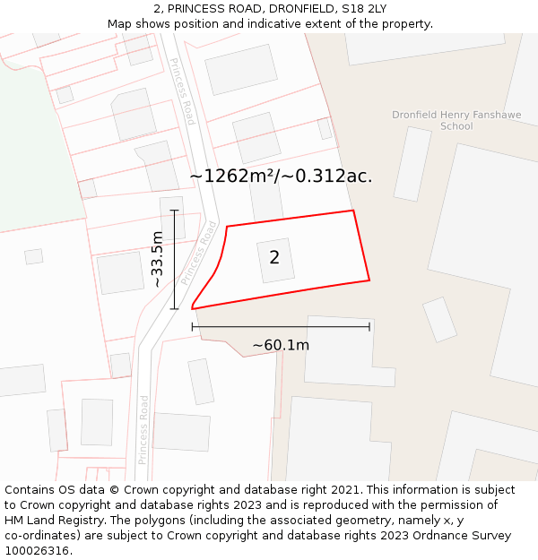 2, PRINCESS ROAD, DRONFIELD, S18 2LY: Plot and title map