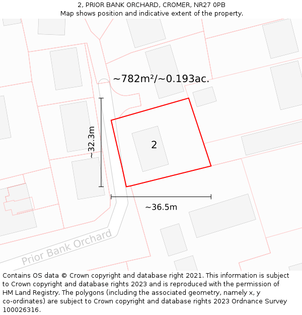 2, PRIOR BANK ORCHARD, CROMER, NR27 0PB: Plot and title map