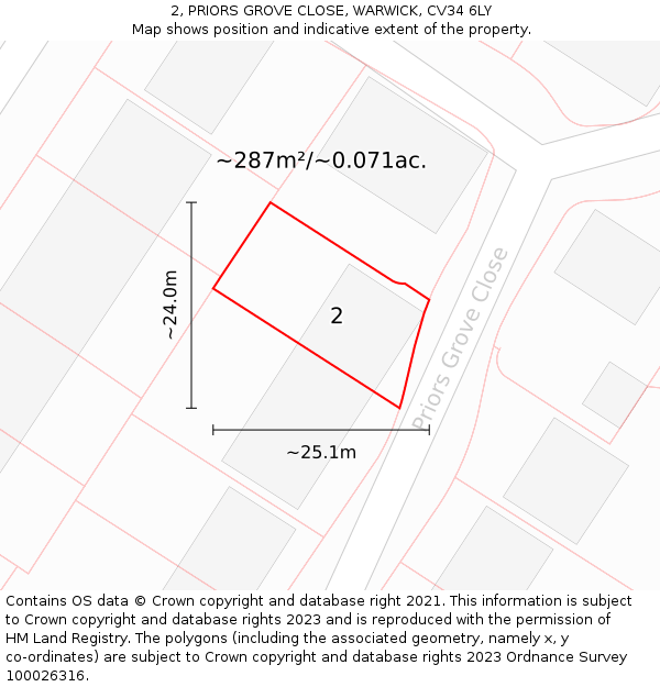 2, PRIORS GROVE CLOSE, WARWICK, CV34 6LY: Plot and title map