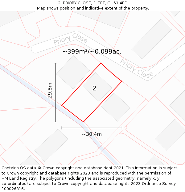 2, PRIORY CLOSE, FLEET, GU51 4ED: Plot and title map