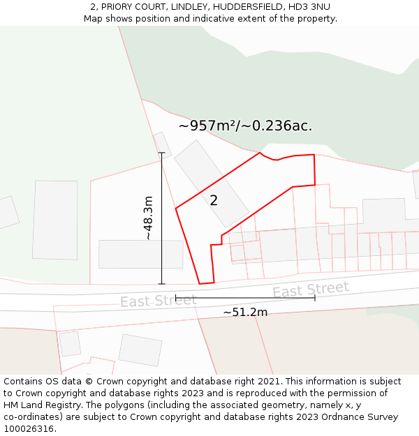 2, PRIORY COURT, LINDLEY, HUDDERSFIELD, HD3 3NU: Plot and title map