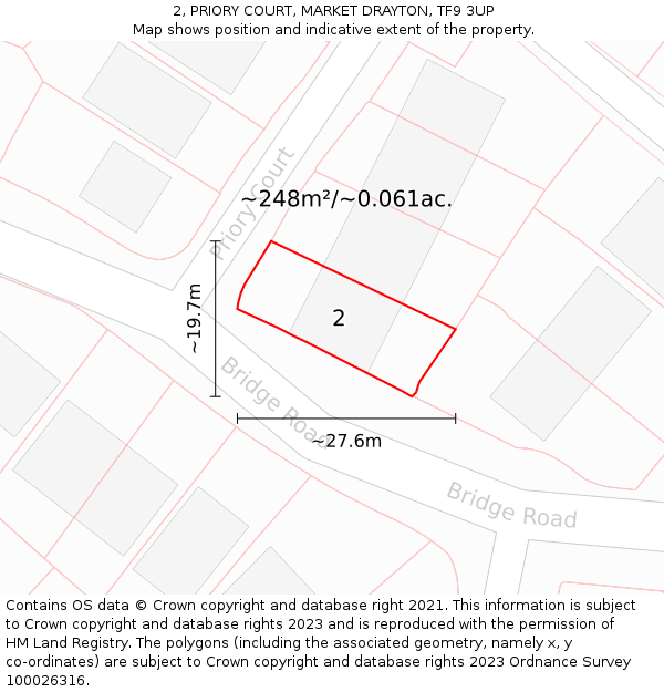 2, PRIORY COURT, MARKET DRAYTON, TF9 3UP: Plot and title map