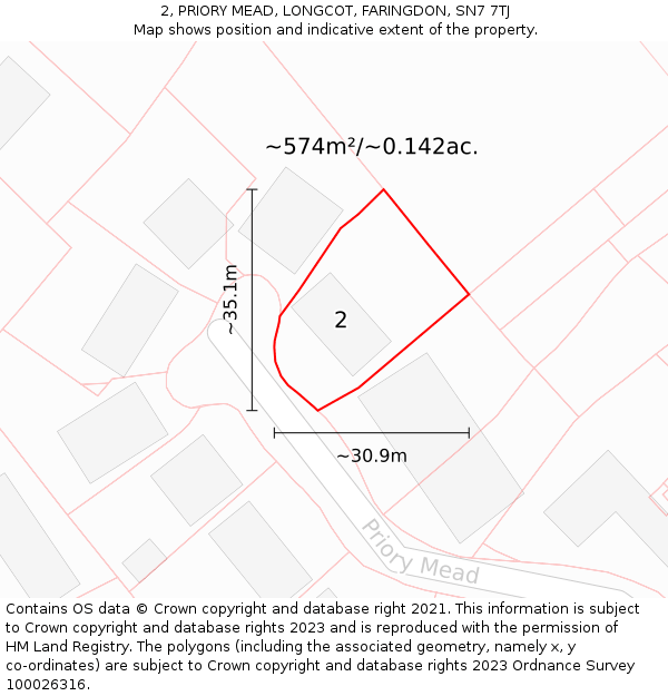 2, PRIORY MEAD, LONGCOT, FARINGDON, SN7 7TJ: Plot and title map