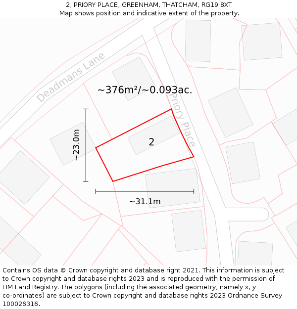 2, PRIORY PLACE, GREENHAM, THATCHAM, RG19 8XT: Plot and title map