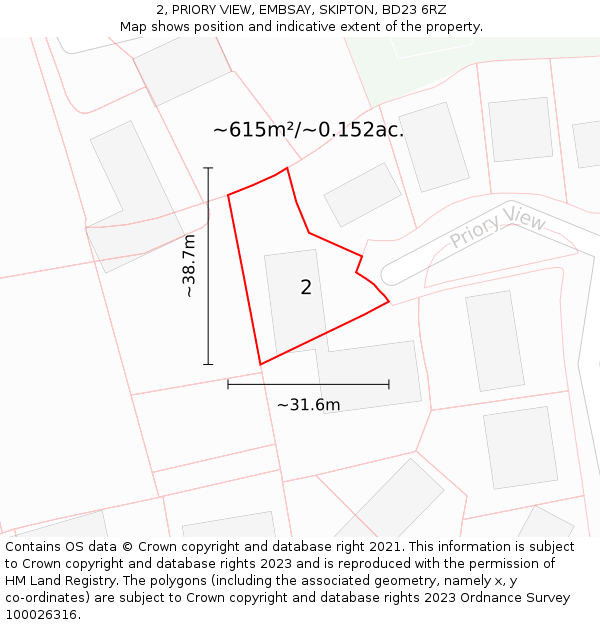 2, PRIORY VIEW, EMBSAY, SKIPTON, BD23 6RZ: Plot and title map