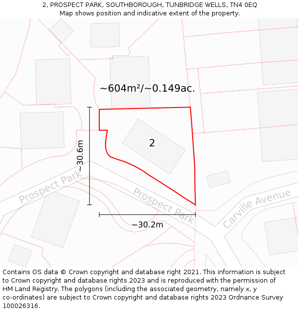 2, PROSPECT PARK, SOUTHBOROUGH, TUNBRIDGE WELLS, TN4 0EQ: Plot and title map