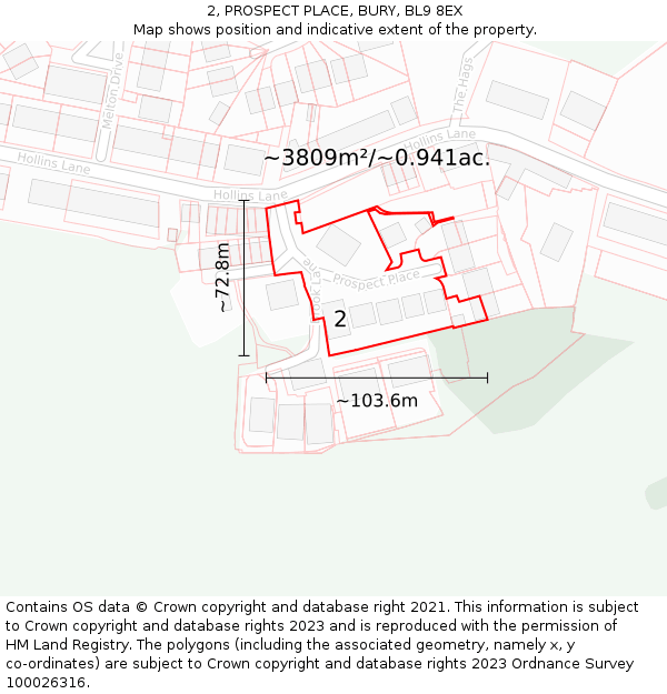 2, PROSPECT PLACE, BURY, BL9 8EX: Plot and title map