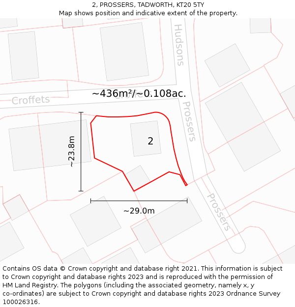 2, PROSSERS, TADWORTH, KT20 5TY: Plot and title map