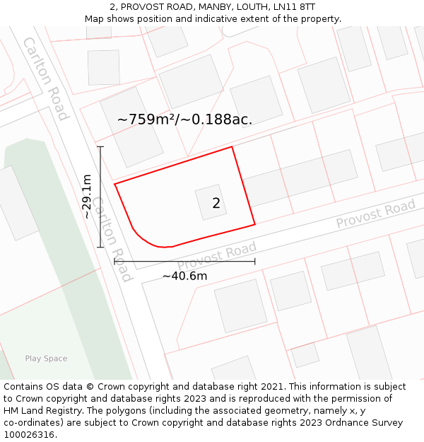 2, PROVOST ROAD, MANBY, LOUTH, LN11 8TT: Plot and title map