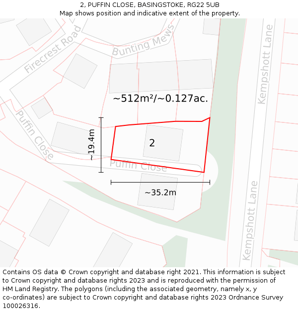 2, PUFFIN CLOSE, BASINGSTOKE, RG22 5UB: Plot and title map