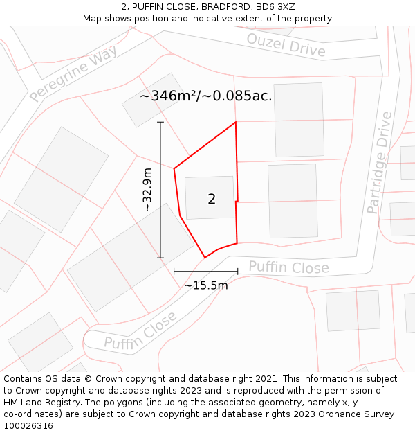 2, PUFFIN CLOSE, BRADFORD, BD6 3XZ: Plot and title map