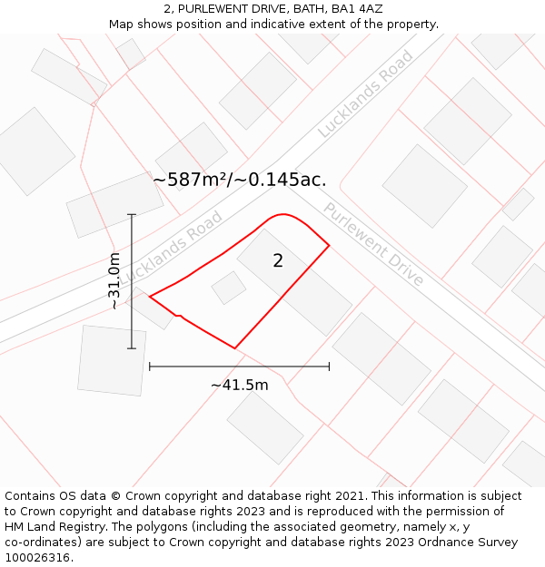 2, PURLEWENT DRIVE, BATH, BA1 4AZ: Plot and title map