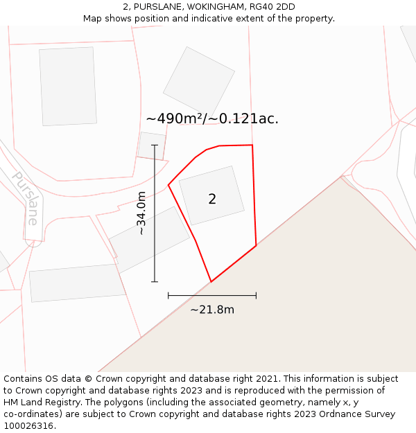 2, PURSLANE, WOKINGHAM, RG40 2DD: Plot and title map