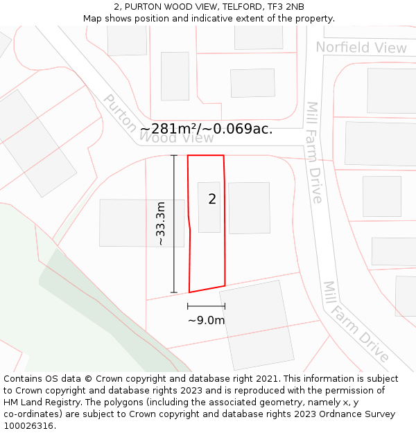 2, PURTON WOOD VIEW, TELFORD, TF3 2NB: Plot and title map