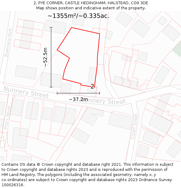 2, PYE CORNER, CASTLE HEDINGHAM, HALSTEAD, CO9 3DE: Plot and title map