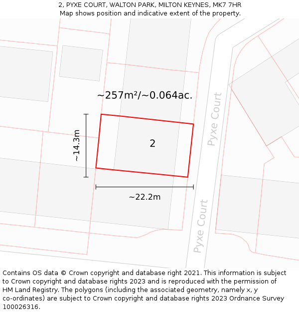 2, PYXE COURT, WALTON PARK, MILTON KEYNES, MK7 7HR: Plot and title map