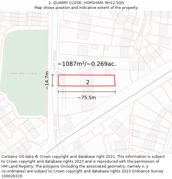 2, QUARRY CLOSE, HORSHAM, RH12 5QN: Plot and title map