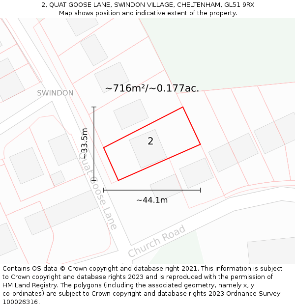 2, QUAT GOOSE LANE, SWINDON VILLAGE, CHELTENHAM, GL51 9RX: Plot and title map