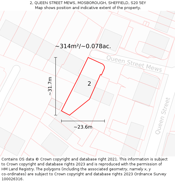 2, QUEEN STREET MEWS, MOSBOROUGH, SHEFFIELD, S20 5EY: Plot and title map