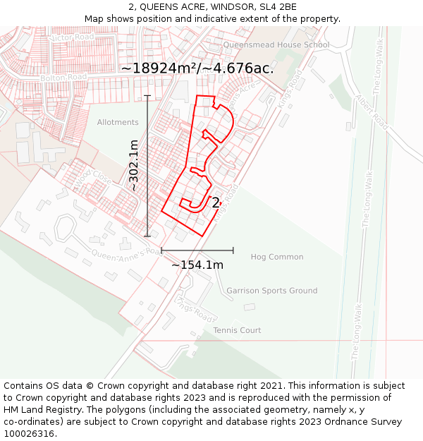 2, QUEENS ACRE, WINDSOR, SL4 2BE: Plot and title map