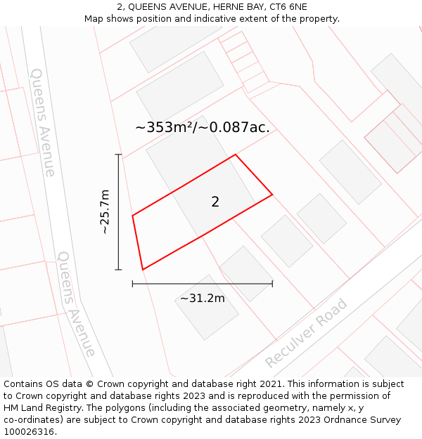 2, QUEENS AVENUE, HERNE BAY, CT6 6NE: Plot and title map