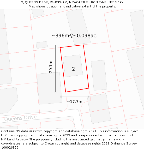 2, QUEENS DRIVE, WHICKHAM, NEWCASTLE UPON TYNE, NE16 4PX: Plot and title map