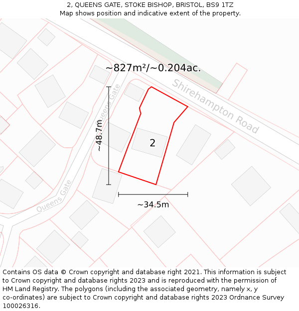 2, QUEENS GATE, STOKE BISHOP, BRISTOL, BS9 1TZ: Plot and title map