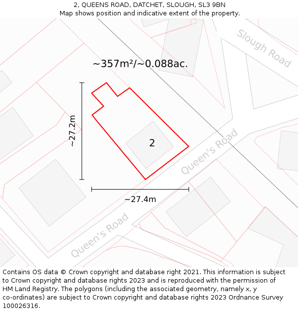 2, QUEENS ROAD, DATCHET, SLOUGH, SL3 9BN: Plot and title map