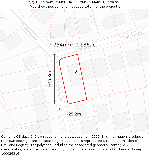 2, QUEENS WAY, DYMCHURCH, ROMNEY MARSH, TN29 0NB: Plot and title map