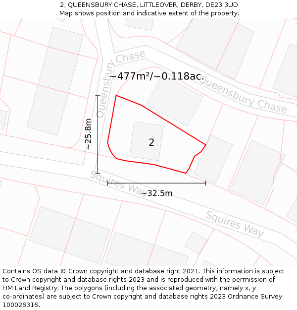 2, QUEENSBURY CHASE, LITTLEOVER, DERBY, DE23 3UD: Plot and title map