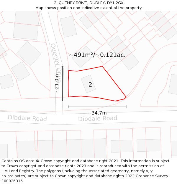 2, QUENBY DRIVE, DUDLEY, DY1 2GX: Plot and title map