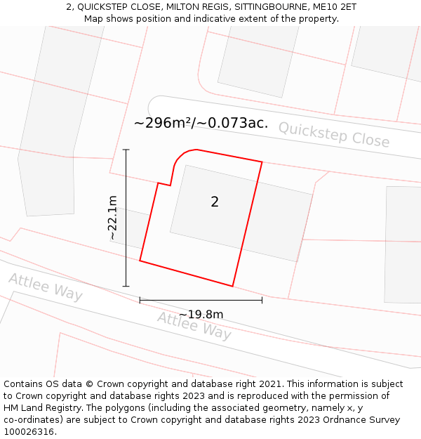 2, QUICKSTEP CLOSE, MILTON REGIS, SITTINGBOURNE, ME10 2ET: Plot and title map