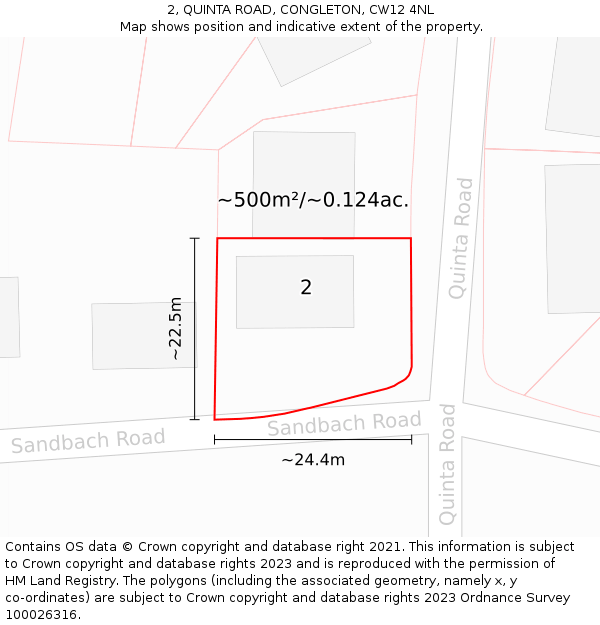 2, QUINTA ROAD, CONGLETON, CW12 4NL: Plot and title map