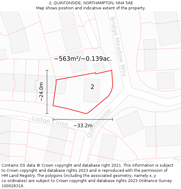 2, QUINTONSIDE, NORTHAMPTON, NN4 5AE: Plot and title map