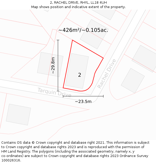 2, RACHEL DRIVE, RHYL, LL18 4UH: Plot and title map